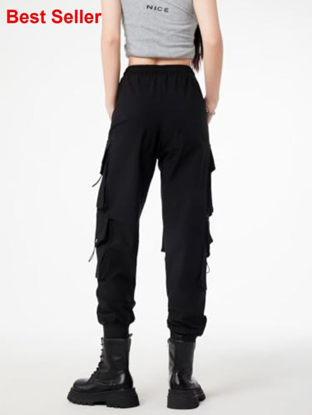 Nylon Spandex Cargo Pants High Waist Adjustable Drawstring Techwear Joggers - Picture 7 of 7
